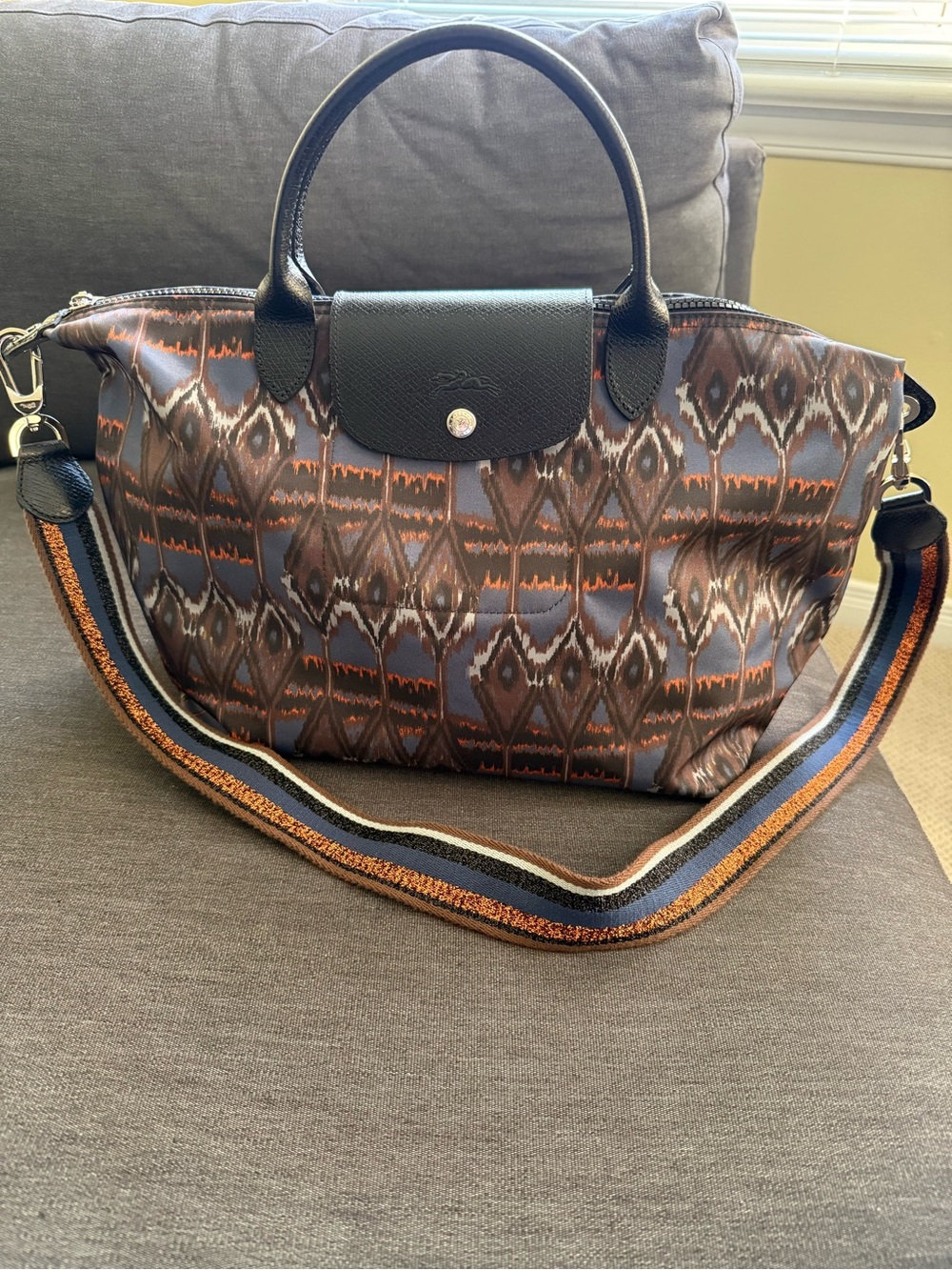 Longchamp Blue Brown Ikat Tote